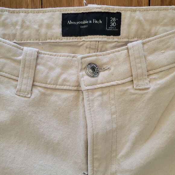 Abercrombie & Fitch Relaxed Fit Men's Size 28 x30 Baggy Work Wear Jean - Ivory - Picture 3 of 9